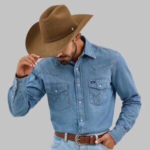 New Cowboy Cut Long Sleeve Western Denim Snap Work Shirt Classic Western Fit